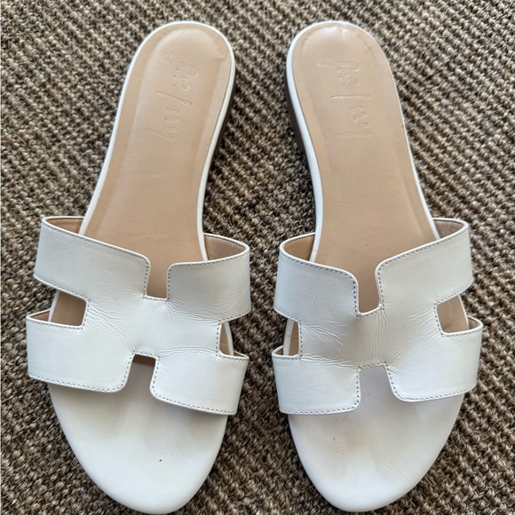 French Sole White Leather Slide Sandals - Picture 1 of 4